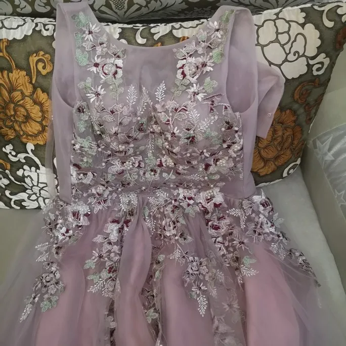 Женское длинное вечернее платье элегантное розовое трапеция из тюля с кружевной