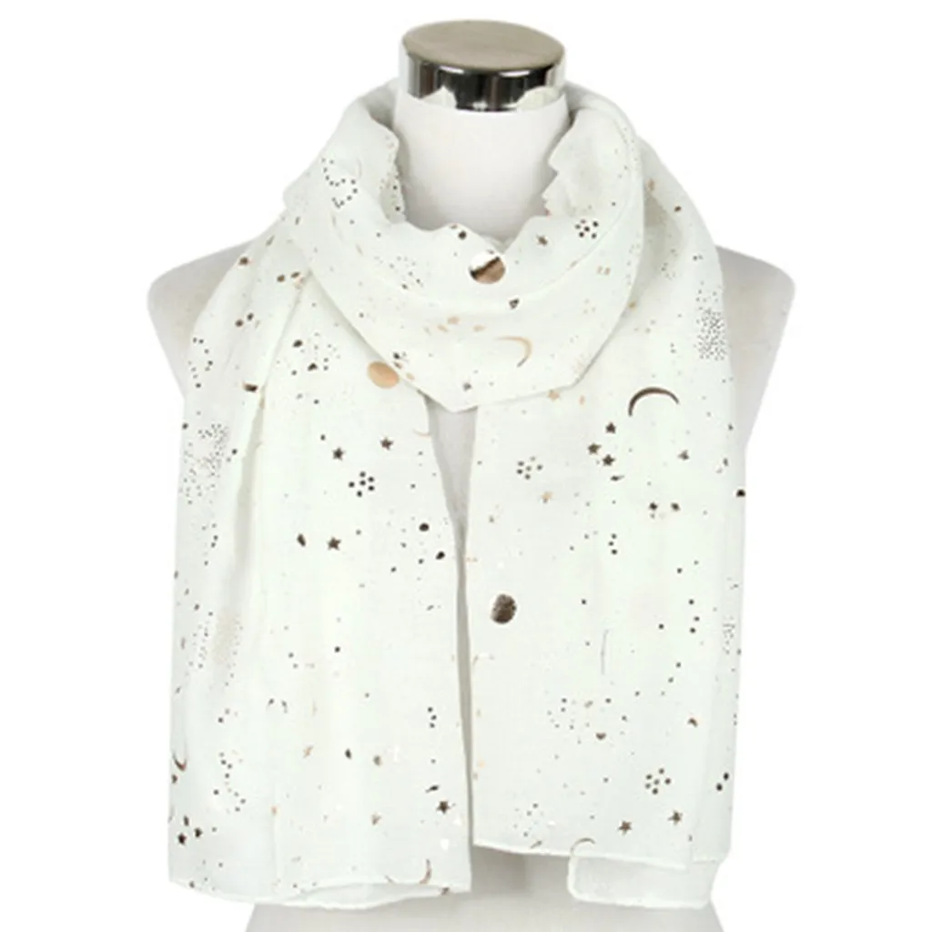 Модные тонкие шарфы Женский палантин черный темно синий звезда луна золотой шарф