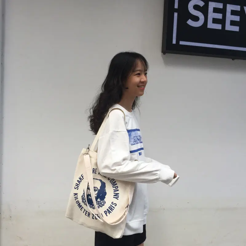 

Women'S Fabric Shoulder Bag Student Crossbody Case Letter Canvas Tote Bag With Zipper For Women Big Handbags For School 2022
