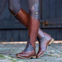 european and american autumnwinter color patchwork metal back zipper over knee boots in large size low heel tall rider boots