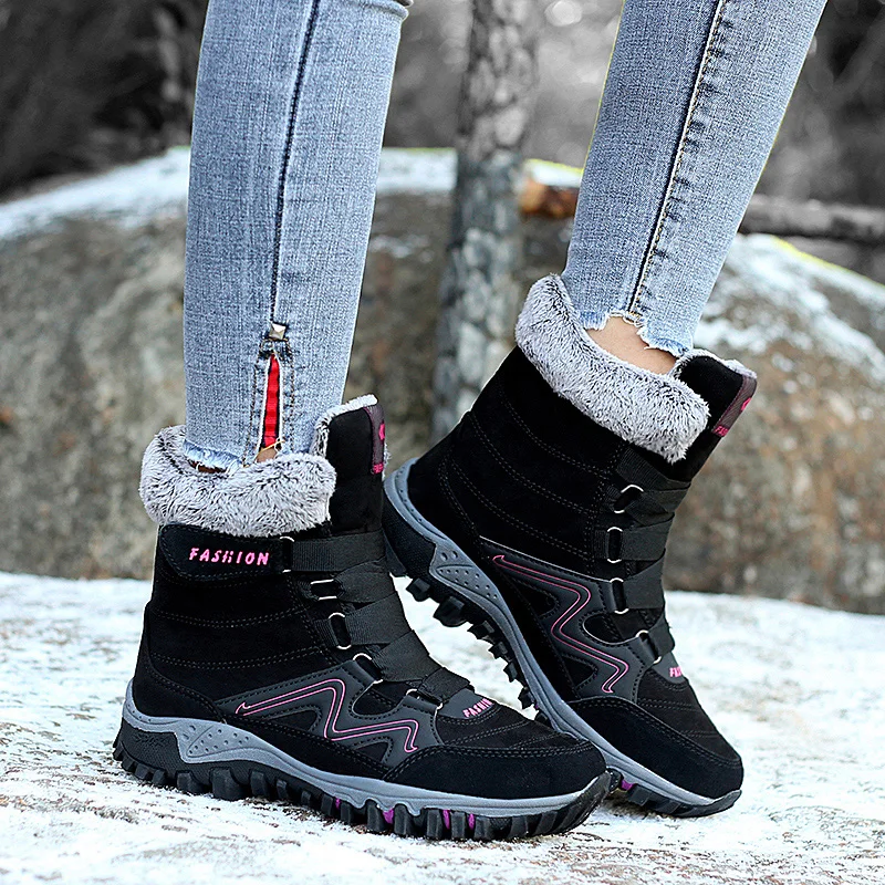 STRONGSHEN Women's Winter Snow Boots Warm Shoes With Fur Ladies Short Boots Waterproof Platform Plush Outdoor Walking Footwear