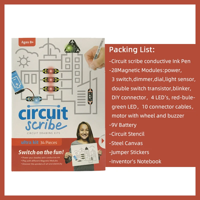 Circuit scribe ultra kit 34 шт. набор для рисования электрическая проводящая ручка детей