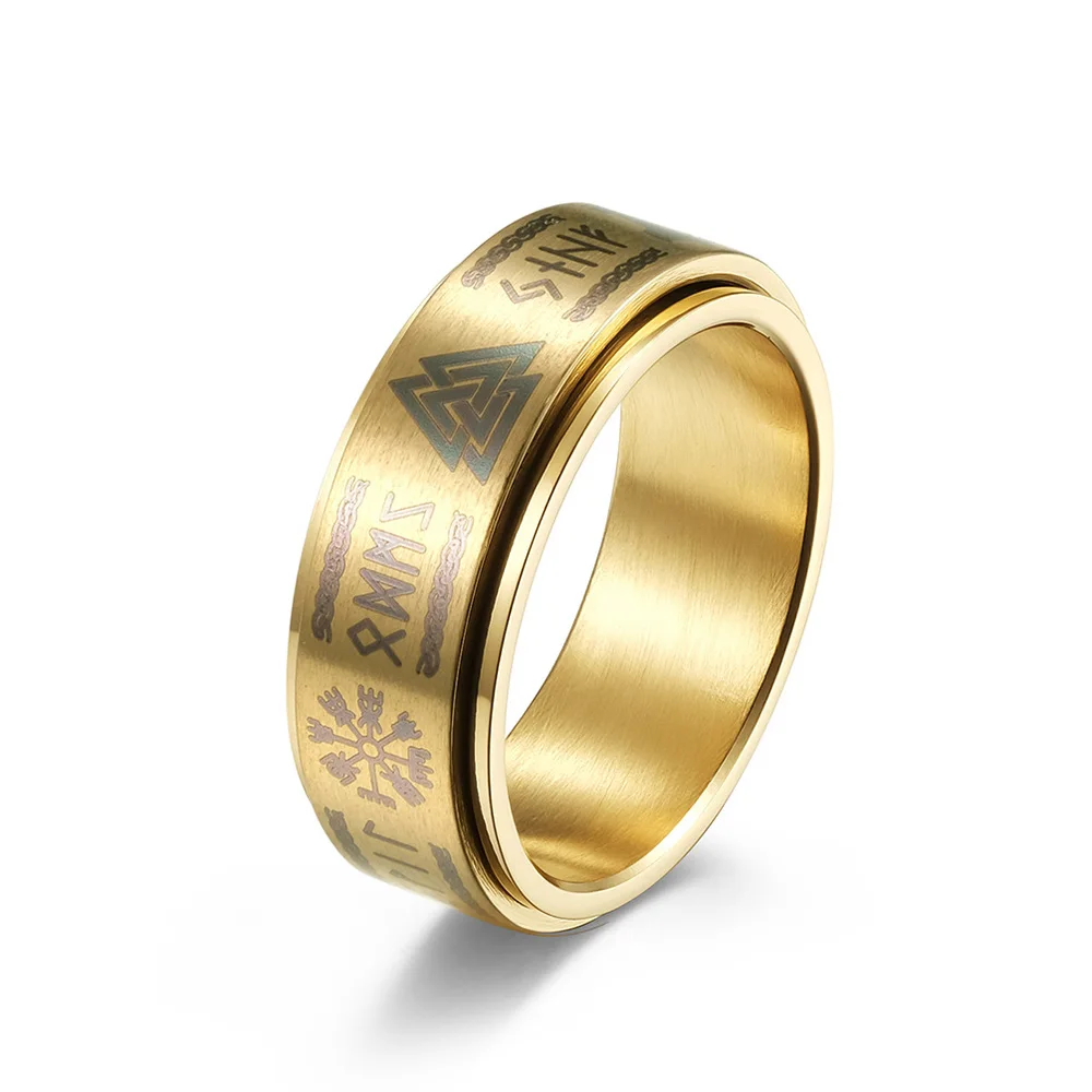 

Vintage Viking Rune Ring Men Women Rotating Nordic 316L Stainless Steel Odin Triangle Valknut Ring Punk Amulet Jewelry Gift