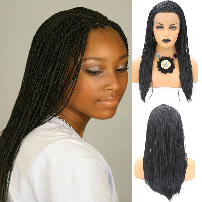 

AIMEYA Long Black 2x Twist Braids Synthetic Lace Front Wig for Black Women Natural Braided High Temperature Hair Lace Wigs