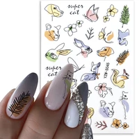 1 pcs line animal style 3d nail sticker decals abstract image women face leaf stickers sliders manicure nail art decoration