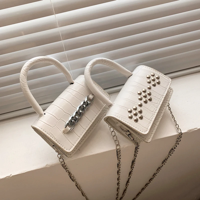 

Сумка кросс-боди Женская с короткими ручками, Модный миниатюрный саквояж на плечо с крокодиловым узором, с цепочкой