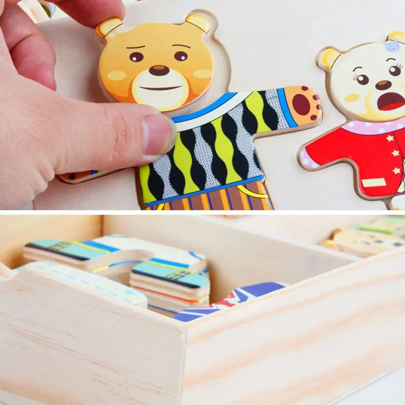 

Wooden Box Educational Toy Little Bear Changing Clothes Wooden Puzzle Set Kids Children's Wooden Toy Baby Puzzles Toys
