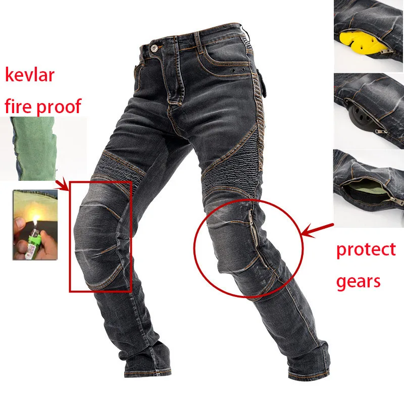 

Unisex Motorcycle Pants Knee With Wear-resistant Fire-resistant Kevlar Aramid Elastic Jeans Riding Knight Pants Racing Trousers