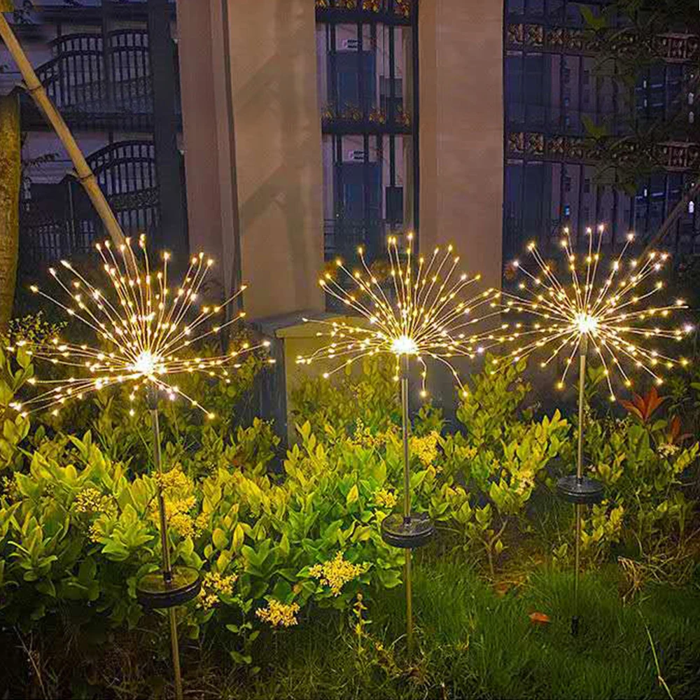 Solar Light Outdoor Grass Globe Dandelion Waterproof Flash String Lights Lawn Firework Lamp Garden Christmas Decor