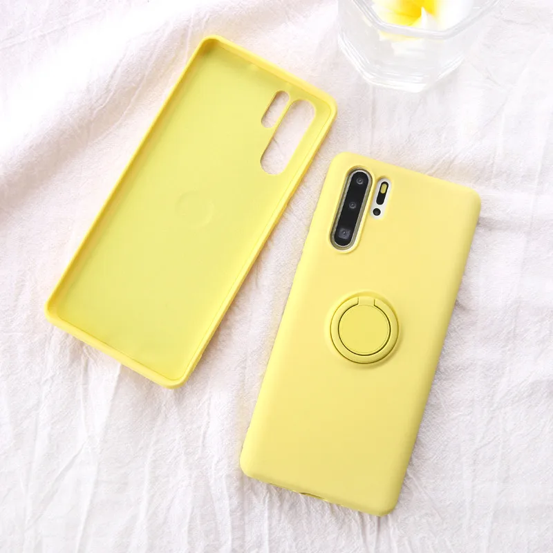 Мягкий силиконовый чехол для huawei P30 Pro P20 mate 20 Lite с металлическим кольцом, резиновый противоударный чехол для задней панели huawei P30Pro чехол P 20 30 - Цвет: Yellow