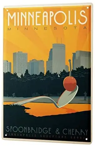 

Tin sign Home Decor Plaques Retro Wall Art Metropole Minneapolis Minnesota Bridge Spoon Cherry Metal Plate