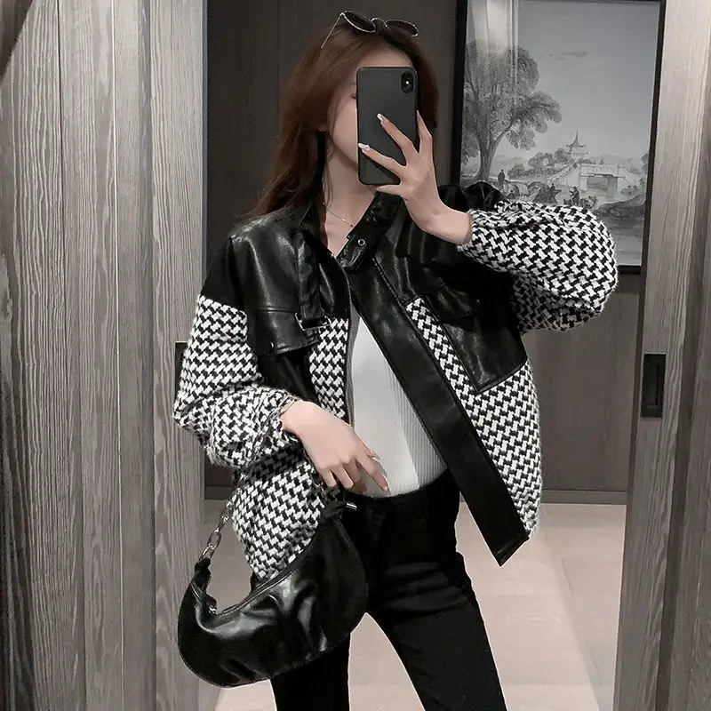 

Plus cotton thick small fragrant wind plaid mosaic jacket women's autumn and winter clothing new wild jacket short