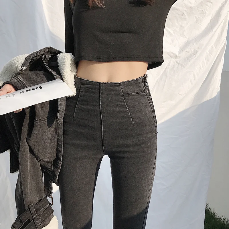 

New Autumn and Winter 2021 Korean Style Skinny Tappered Pants High Waist Pencil Pants Slimming Cropped Pants Black Jeans for Jum