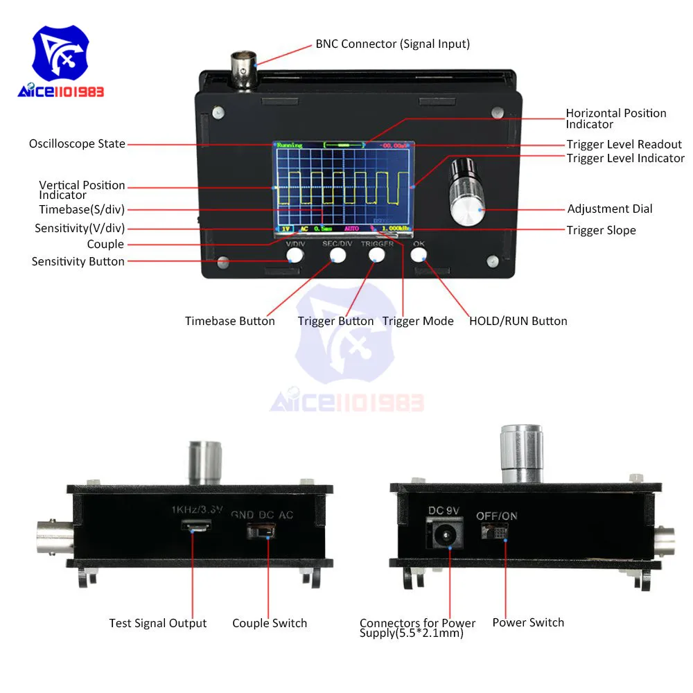 Diymore Полностью Собранный DSO328 2," TFT lcd цифровой осциллограф 1Msps 0-200 кГц STM32 чип с BNC Аллигатор тест клип зонд
