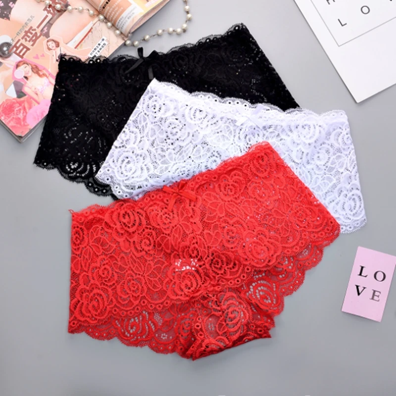 

Women Sexy Lingerie Woman Briefs Lace Jacquard Breathable Hip Mid-waist Underpant Figi Damskie Majtki Damskie Erotic Knickers