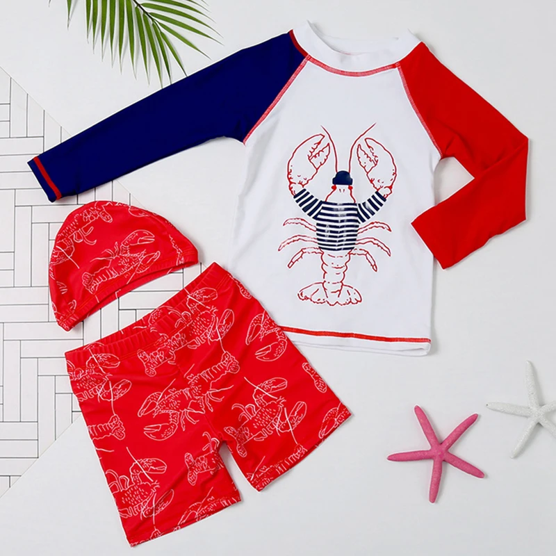 Детский купальный костюм для мальчиков с защитой от ультрафиолета 3 предмета
