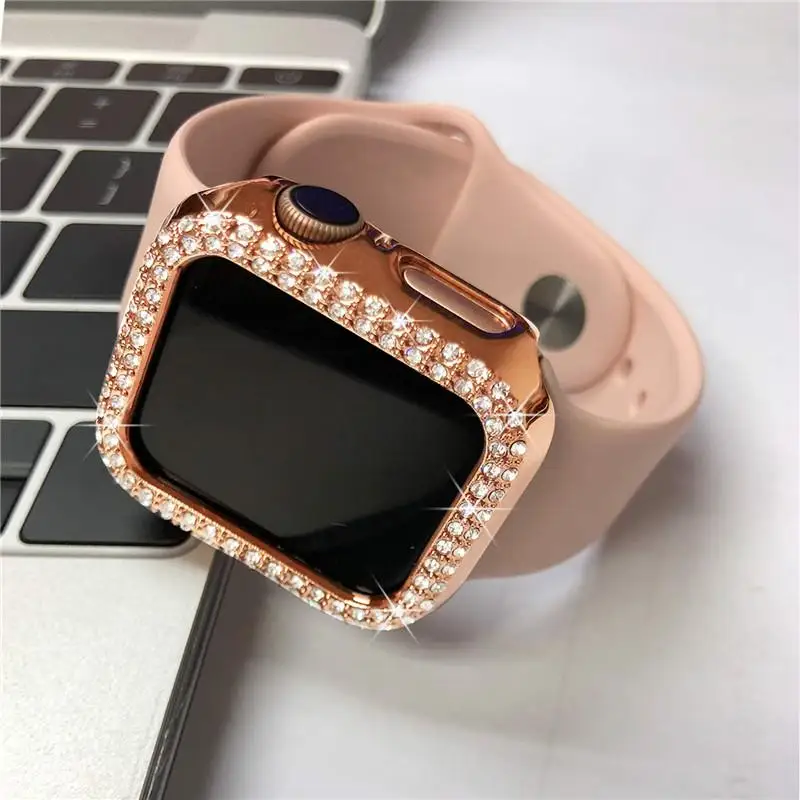 Роскошный Блестящий жесткий чехол для Apple Watch Series 5 4 3 2 1 защитный со стразами iWatch 38