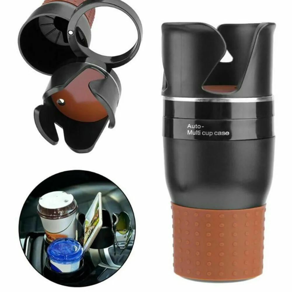 

4 In 1 Car Cup Holder Vehicle-Mounted Water Cup Drink Holder Multi-Functional ABS+silicone Rotatable 3-ring Holder