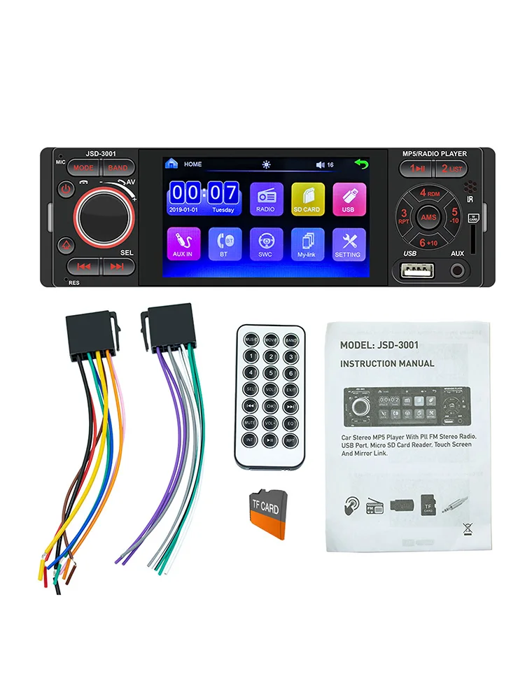 

JSD-3001 Auto Car Stereo Radio 4.1Inch Screen Bluetooth Touch Screen 1 DIN MP5 Player Supports IOS Android System Car MP5 Player