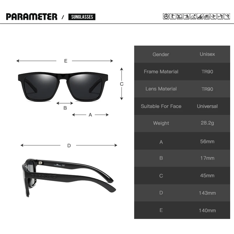 Мужские солнцезащитные очки DUBERY поляризационные черные квадратные 10 цветов