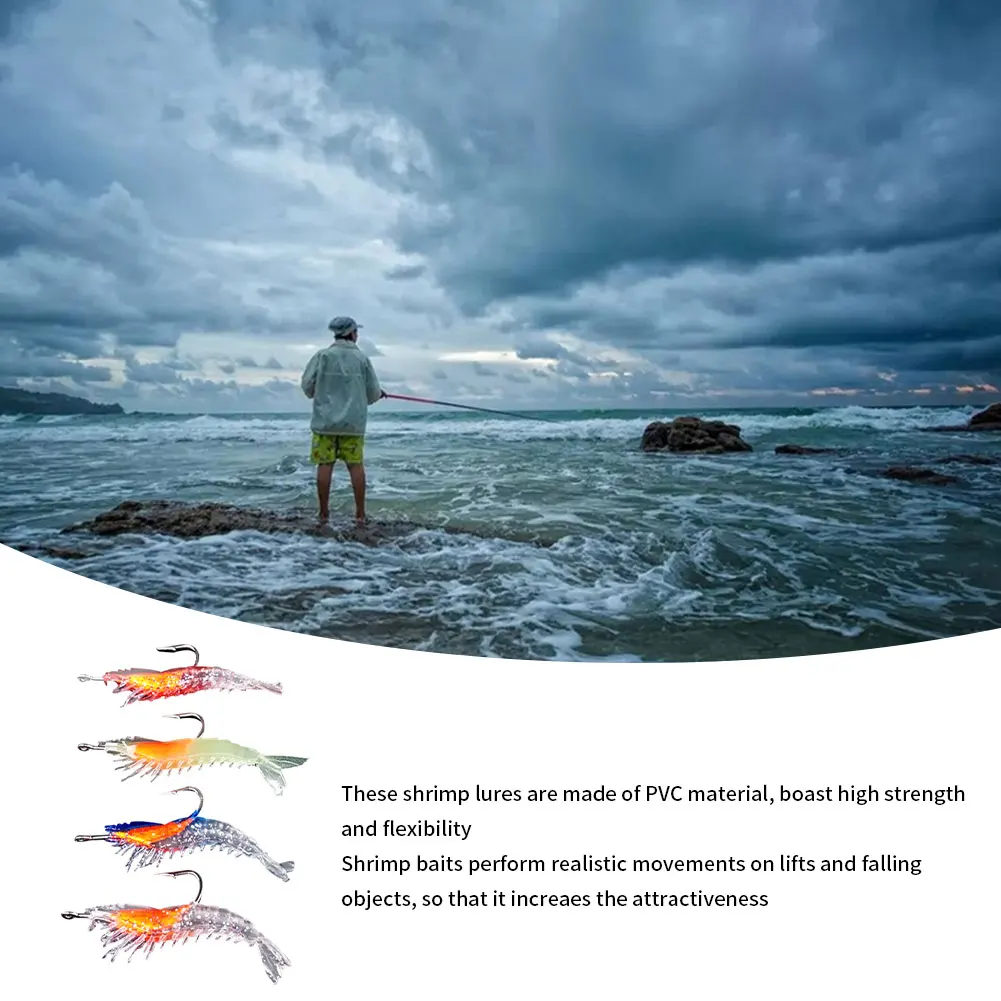 

4PCS Artificial Soft Shrimp Baits Fishing Lures With Hooks Mixed Colors Fishing Gear For Saltwater Freshwater Fishing Tackle Sea