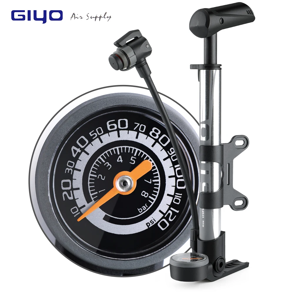 

GIYO Floor/Hand Pump For Bicycle Tire MTB Road Bike Pumps Hose Pressure Gauge 120 PSI Presta Schrader Valve Air Inflator Pump