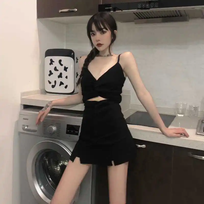 

Summer Ins Inner Match Sexy Knitted Elastic Bottoming Shirt Outer Wear Cropped Suspenders Hong Kong Style Small Tank Top