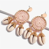 shell rattan dreamcatcher earrings chandelier women beach jewelry gift