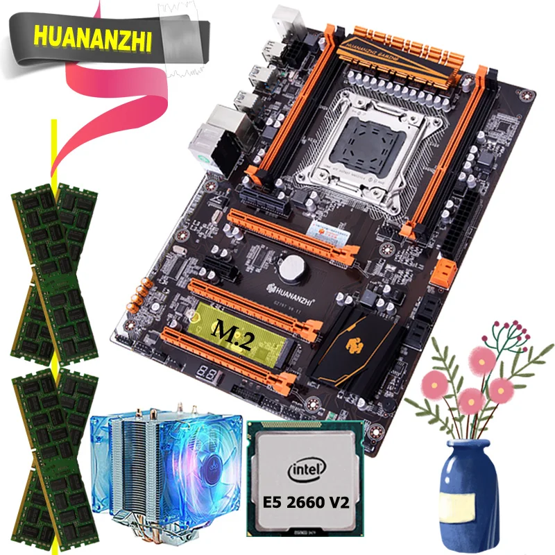 Игровая материнская плата HUANANZHI X79 deluxe с M.2 NVMe CPU Xeon E5 2660 V2 RAM 16G(4*4G) DDR3 RECC гарантия
