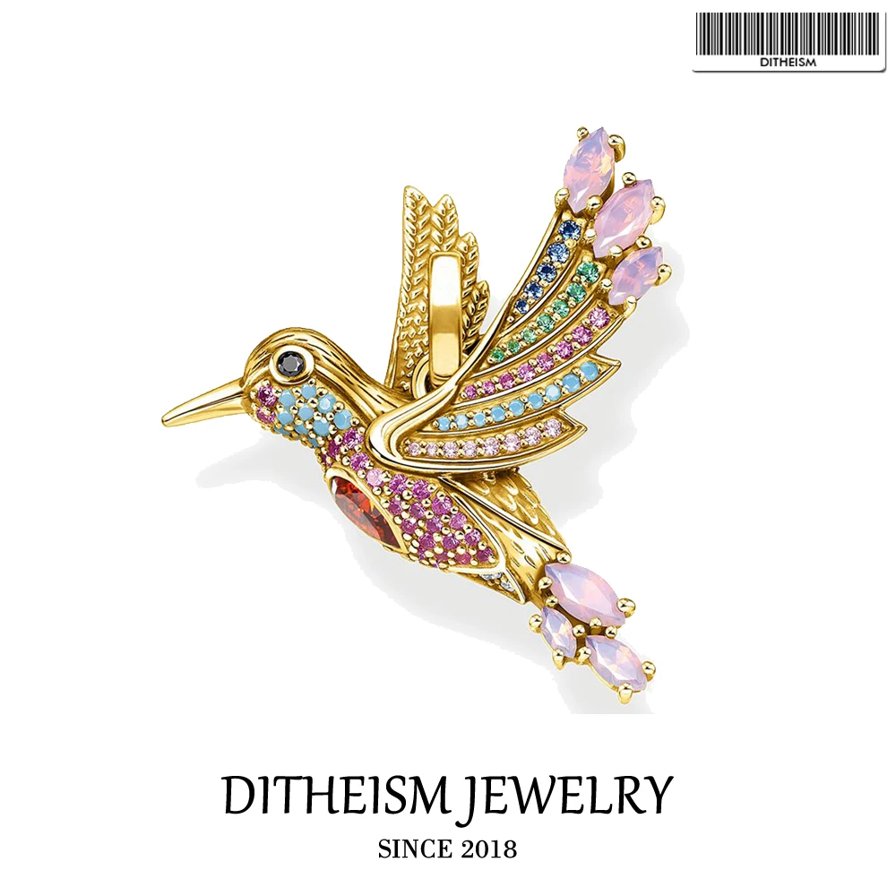 

Подвеска с колибри, Золотая с разноцветными камнями, новинка 2021, Изящные Ювелирные изделия из серебра 925 пробы, аксессуары, элегантный подар...