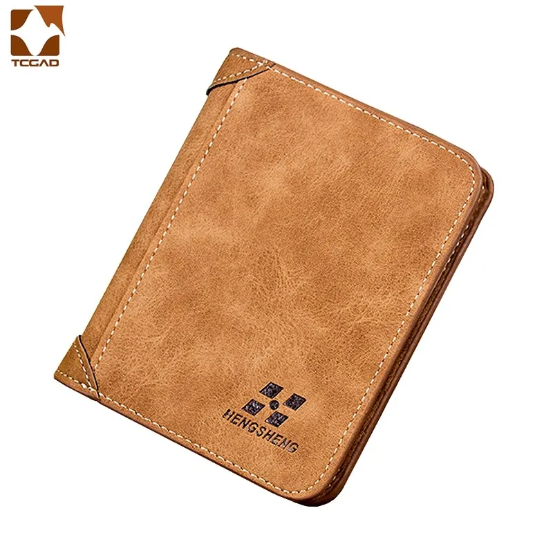 

New Men's Wallet Short Frosted Leather Wallet Retro Three Fold Vertical Wallet Vintage Youth Money Clip Multi-card Wallet 2021