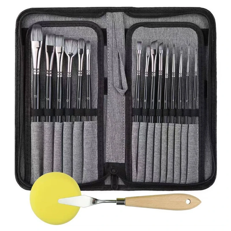 

G92E Artist Long Handle Synthetic Paint Brush Set 15 Pieces Professional Artist Face and Body Paint Brushes Include 15 PCS