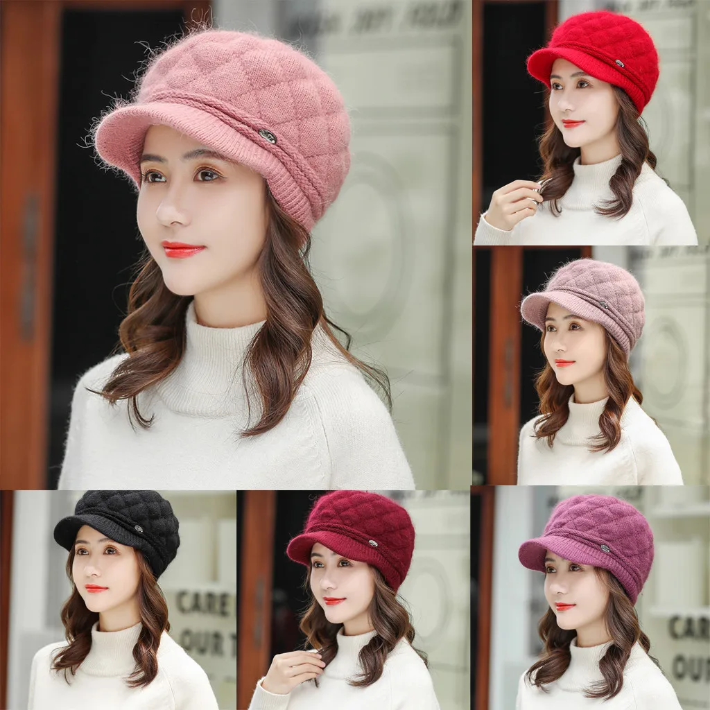 Женская зимняя теплая шапка женская Цветочная Кепка шарф берет мешковатая