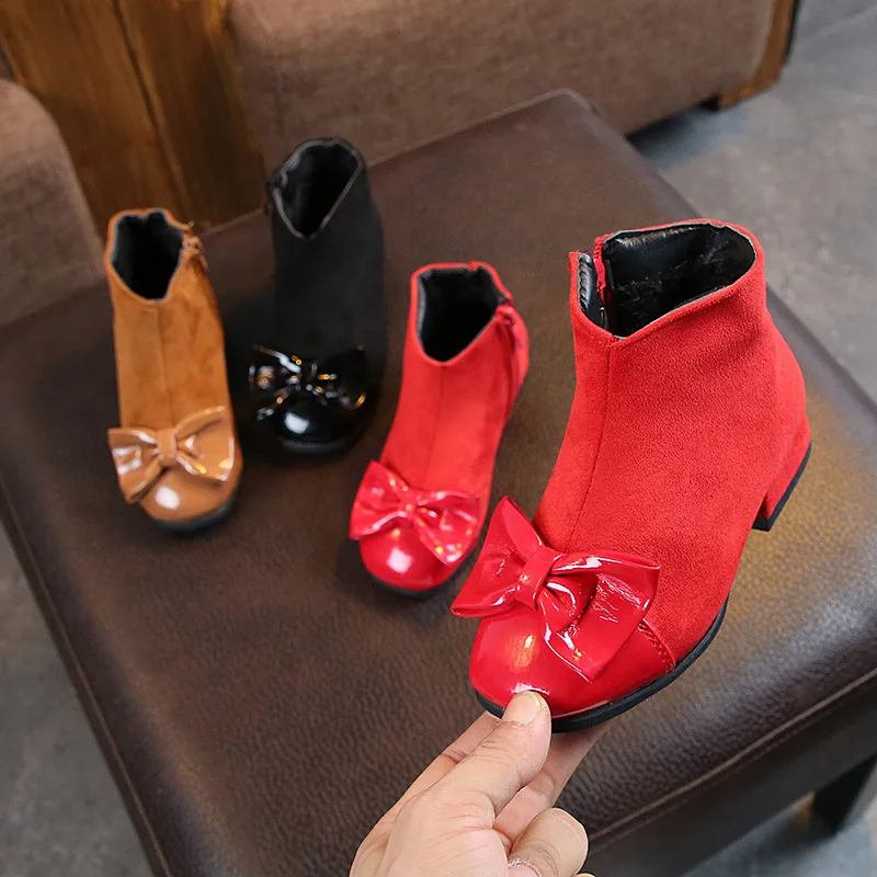 Осень/Зима 2018 Новые короткие ботинки для девочек с бантом Детская Хлопковая