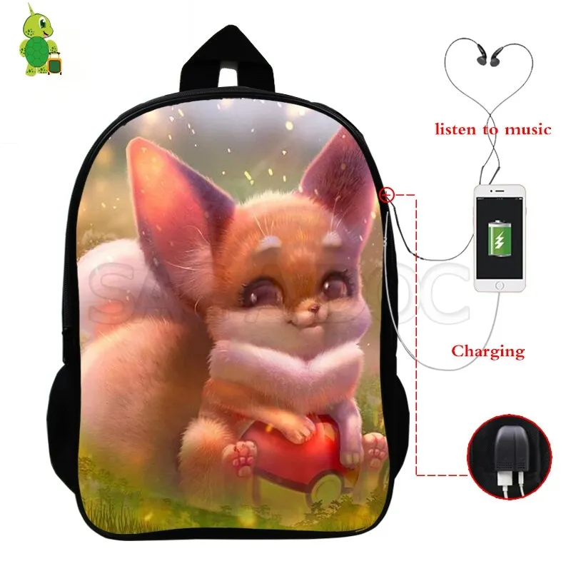 Забавный рюкзак Pokemon Pikachu Mewtwo с зарядкой через USB, многофункциональные школьные сумки для девочек-подростков и мальчиков, большие дорожные сумки через плечо - Цвет: 8