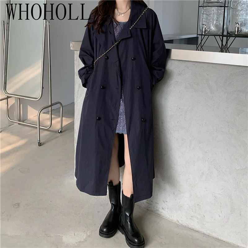 

Trench Women Single Breasted Solid Loose Mid-calf Trendy British Style Thin Ulzzang Friends Casual Womens Coats Chic Streetwear