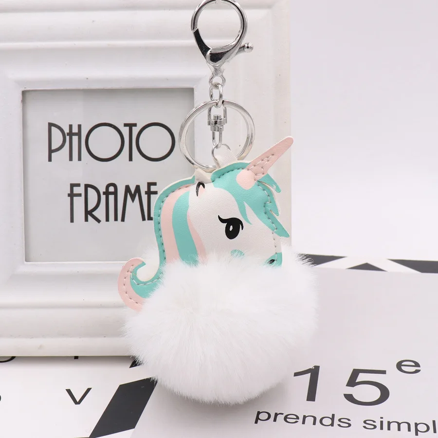 

Lovely The Girl Unicorn Hair Ball Bag Pendant Imitation Rex Rabbit Color Fur Ball Key Chain Pony Plush Car Pendant Wholesale