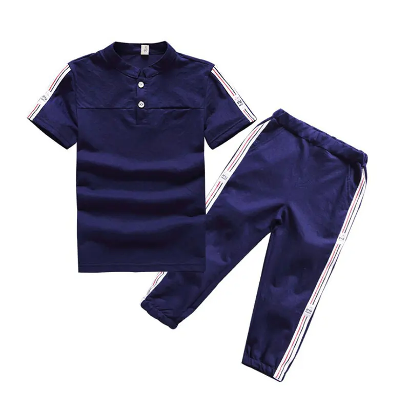 

Детский спортивный костюм для мальчиков, Однотонная футболка с коротким рукавом и брюки, костюм из 2 предметов, новый летний костюм большого...