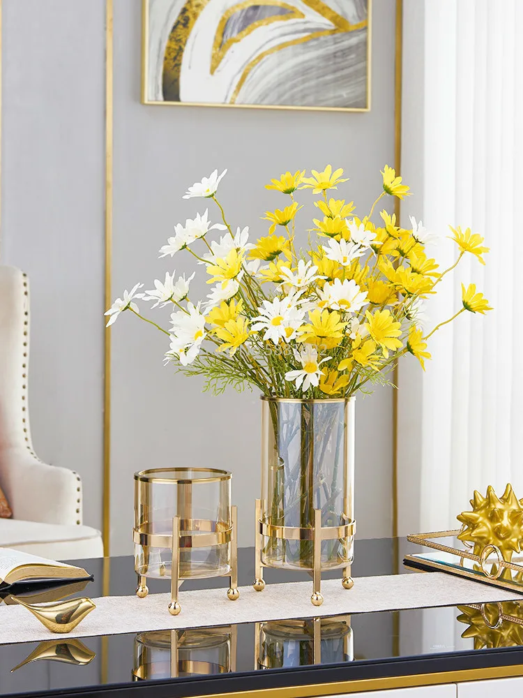 

Metal Gold Vase Iron Geometric Glass Vases Decorative Floral Flowers Arrangement Desk Decor Flower Pot Vintage Home Decoration