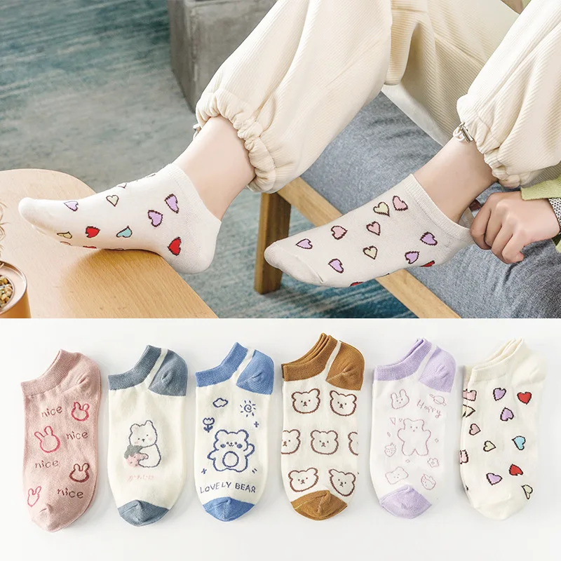 

Spring Summer New Bear Boat Socks Female Cute Socks Female Low Cut Socks Japanese Cartoon Cotton Socks Thin Cotton Socks