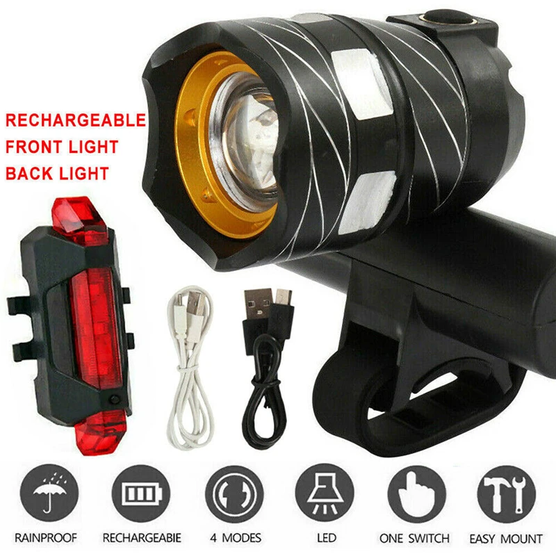 

USB Rechargeable Bike Light LED MTB Bicycle Rear&Front Set Bicycle Lights Bike Headlight Cycling Safety Warning Taillig Light