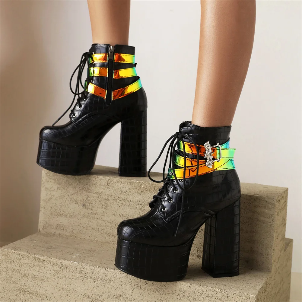 

Dropship Female Motorcycle Boots Super High Heel String Bead Platform 2021 Cool Fashion Walking Comfy Woman Shoes Plus Size 46