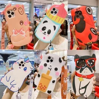 for xiaomi mi 10 11 lite redmi note 7 8t 9 10 pro cute cartoon animal soft silicone case phone cover long shoulder strap lanyard