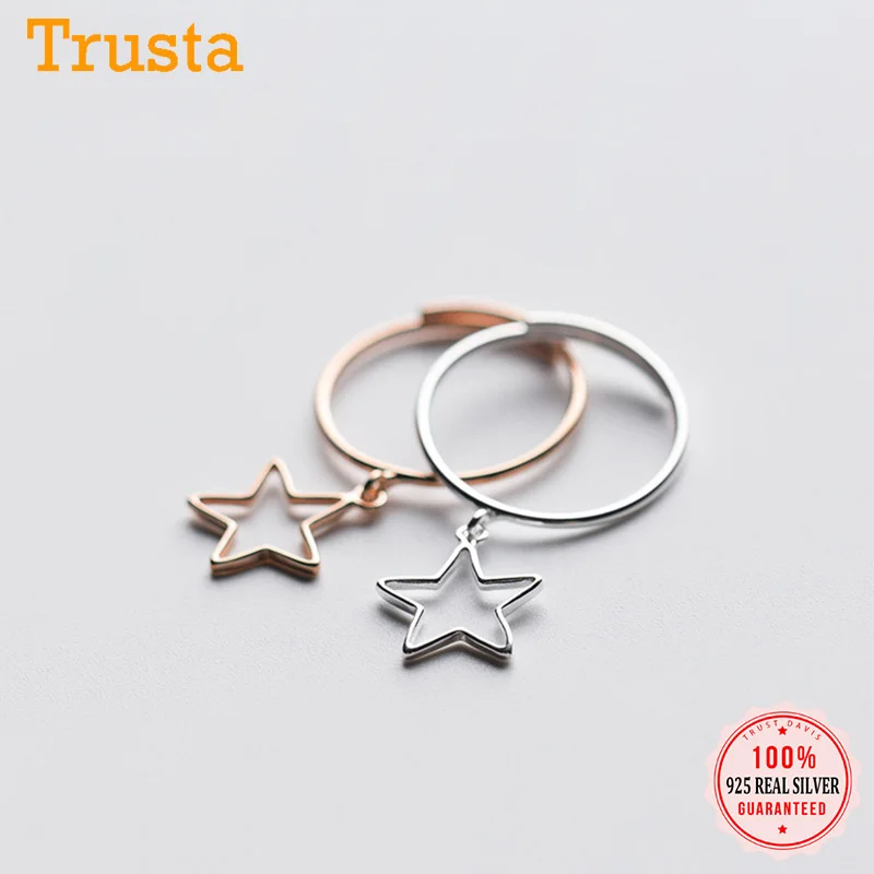 Женское кольцо из серебра 100% пробы с полыми звездами|Кольца| |