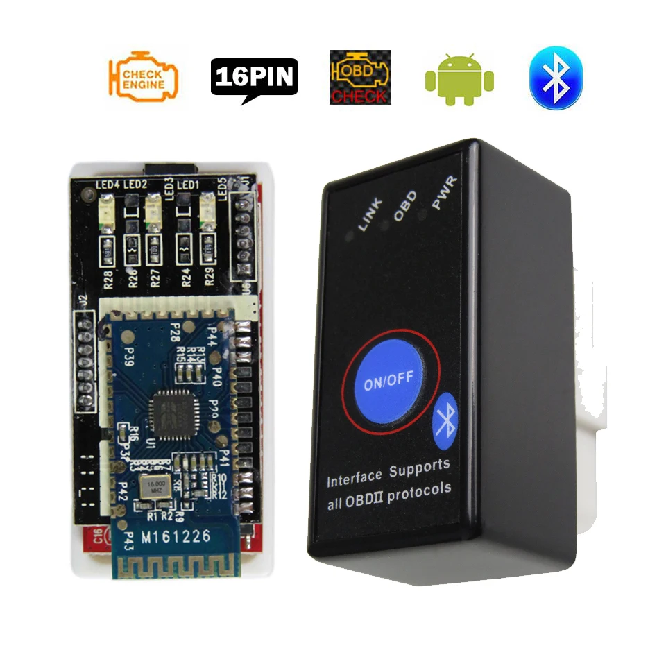Мини ELM327 Bluetooth V1.5 переключатель питания ELM 327 в 1 5 OBD2 OBD II сканер для Android Torque Elm