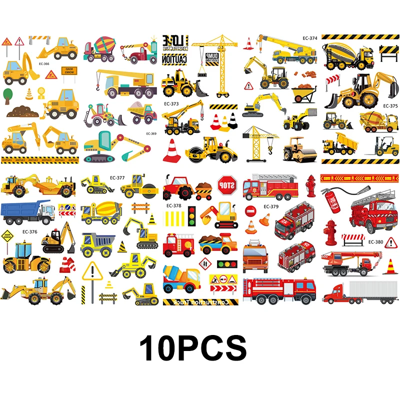 Мультяшная ферма тема строительный автомобиль временная татуировка стикер