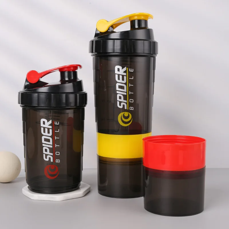 

500ML-600ML Three-layer Plastic Cup Outdoor Fitness Sports Water Cup Mixing Cup Protein Powder Shaker Cup Exercise Water Bottle