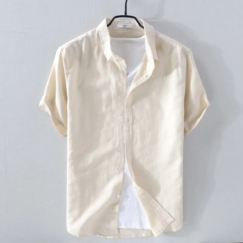 

summer 2021 men business loose solid color cotton short sleeve shirt leisure shirt