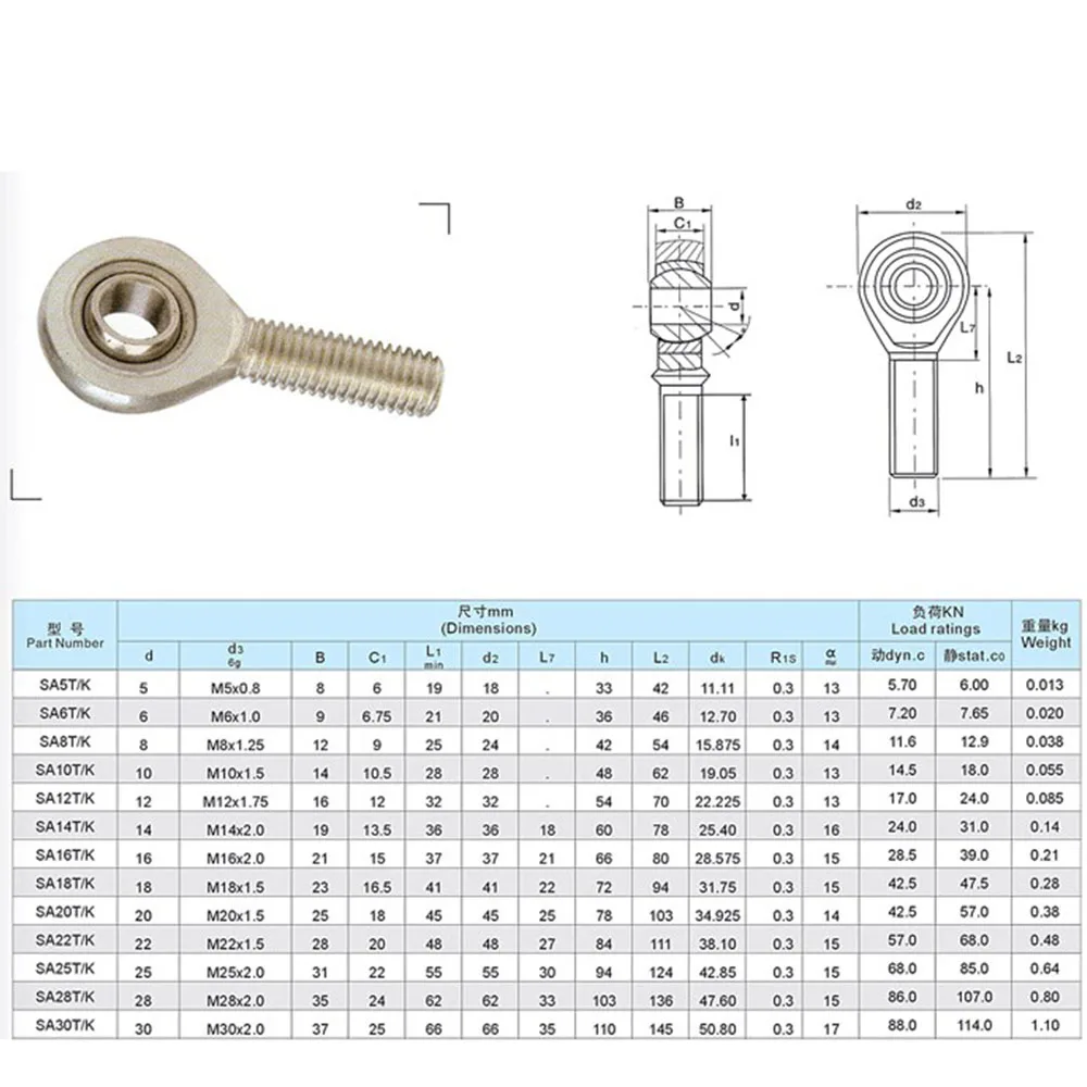 

1PCS 12mm male SA12(L)T/K POSA12L Left Hand Ball Joint Metric Threaded Rod End Bearing SA12(L)TK For rod