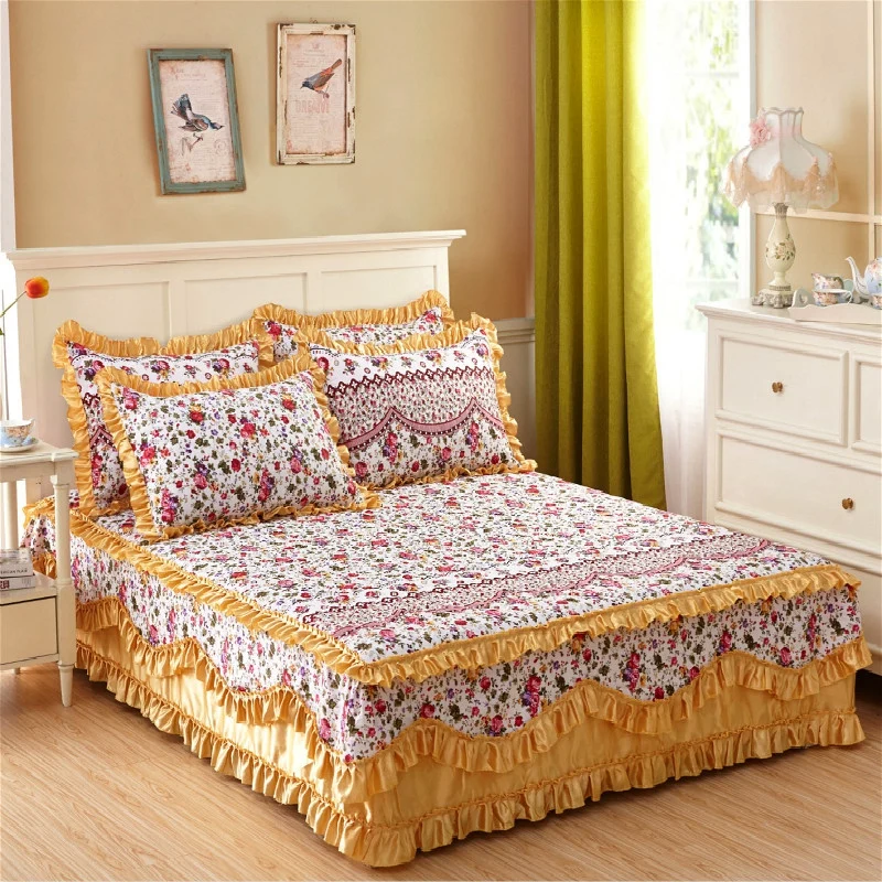 Новинка 100% хлопок стеганая двуспальная кровать юбка с резиновой простыней